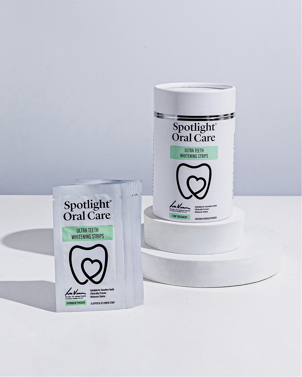 7-day teeth whitening kit including 7 sets of strips in a storage box for comprehensive oral care​