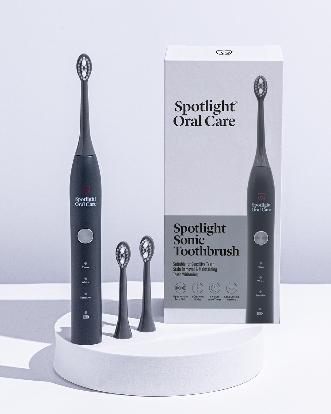 Sleek and stylish Graphite Grey Sonic Toothbrush offering a professional-level clean with included charger and nine months of replacement heads​