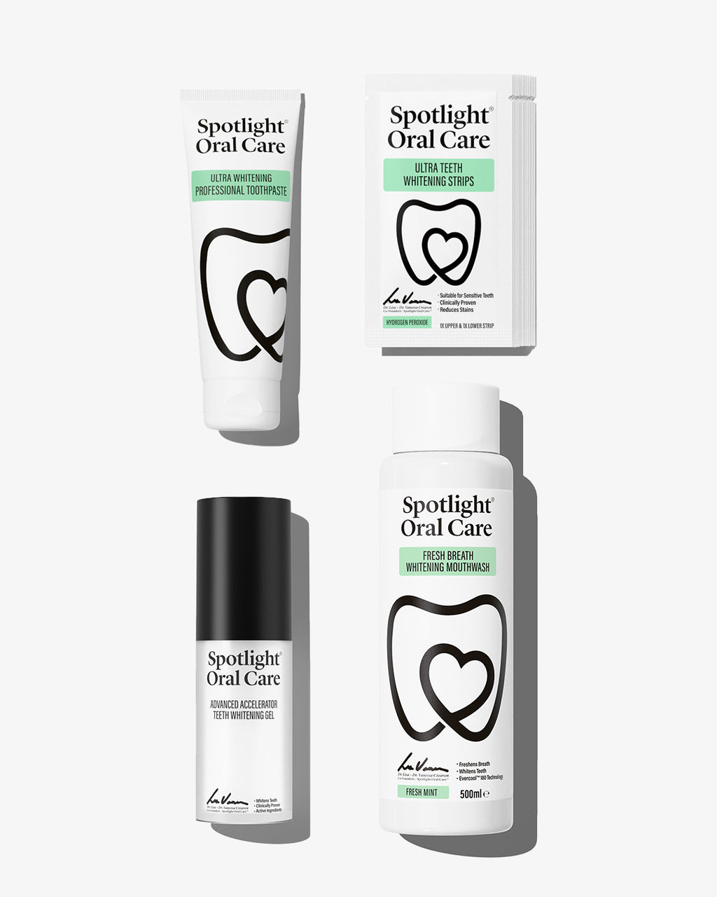 Spotlight Oral Care Daily Whitening Bundle featuring Ultra Teeth Whitening Strips, Ultra Whitening Professional Toothpaste, Accelerator Gel and Mouthwash