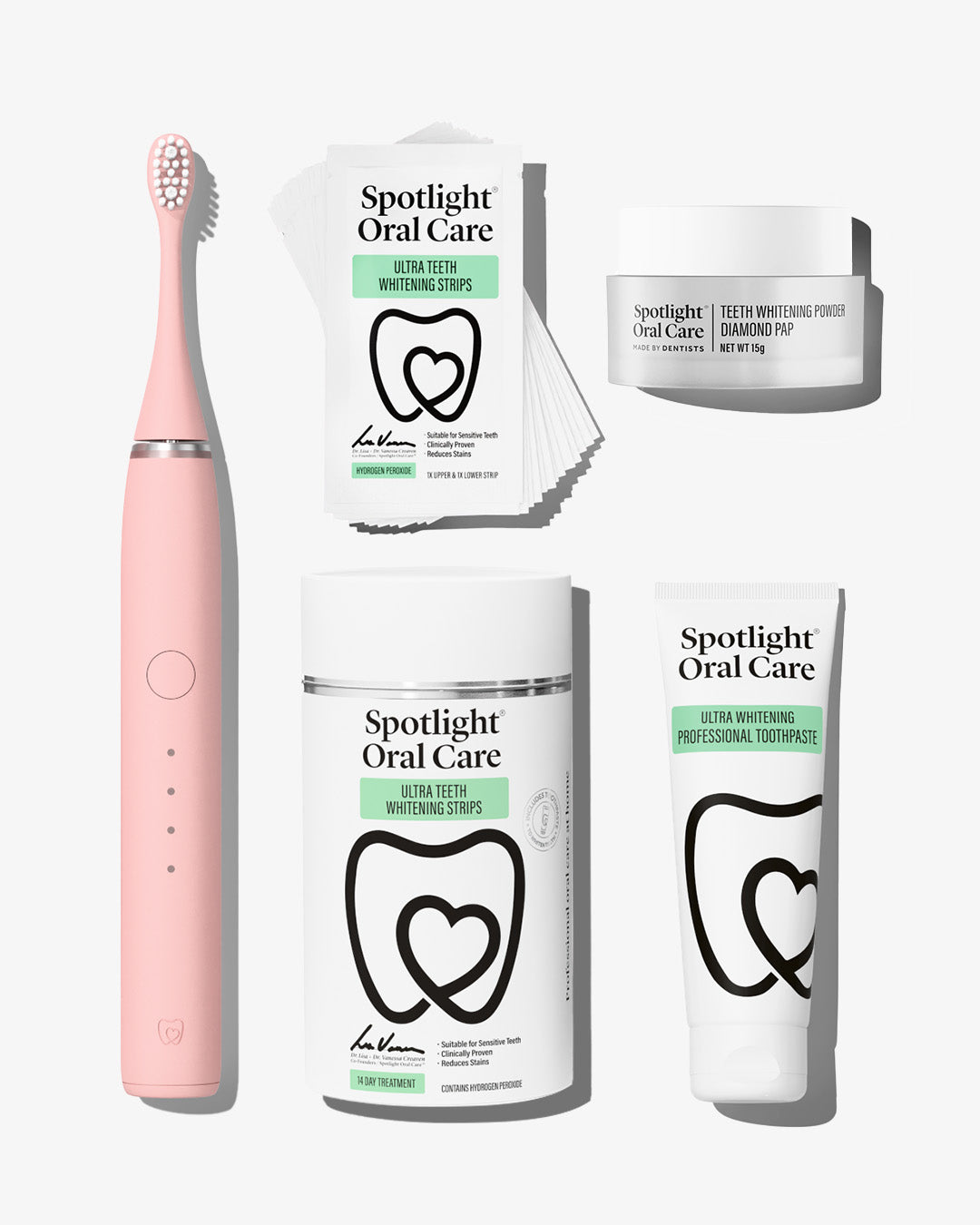 Sonic Pro Starter Bundle including Sonic Pro Electric toothbrush, Ultra Teeth Whitening Strips, Ultra Teeth Whitening Professional Toothpaste, and Teeth Whitening Powder Diamond PAP