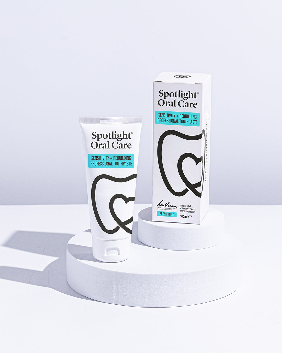 Spotlight Oral Care's Sensitivity + Rebuilding Toothpaste providing effective enamel repair and long-lasting sensitivity protection​