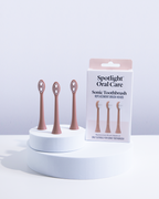 Set of three Rose Gold Sonic Toothbrush heads featuring gentle yet effective bristles to ensure a thorough clean while being kind to teeth and gums​