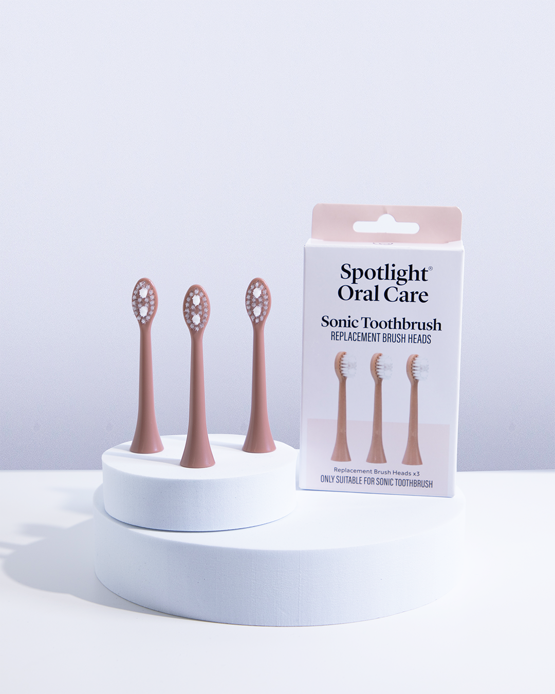 Set of three Rose Gold Sonic Toothbrush heads featuring gentle yet effective bristles to ensure a thorough clean while being kind to teeth and gums​