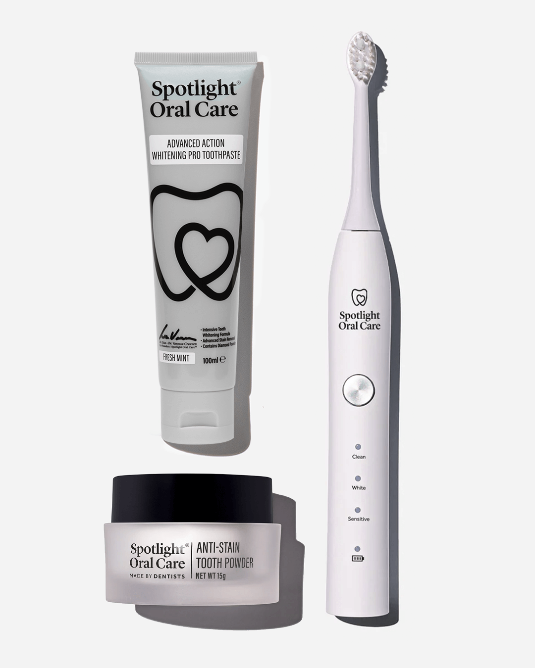Spotlight Oral Care Triple Action Teeth Whitening Trio with Advanced Action Whitening Toothpaste, Sonic Toothbrush and Anti-Stain Tooth Powder