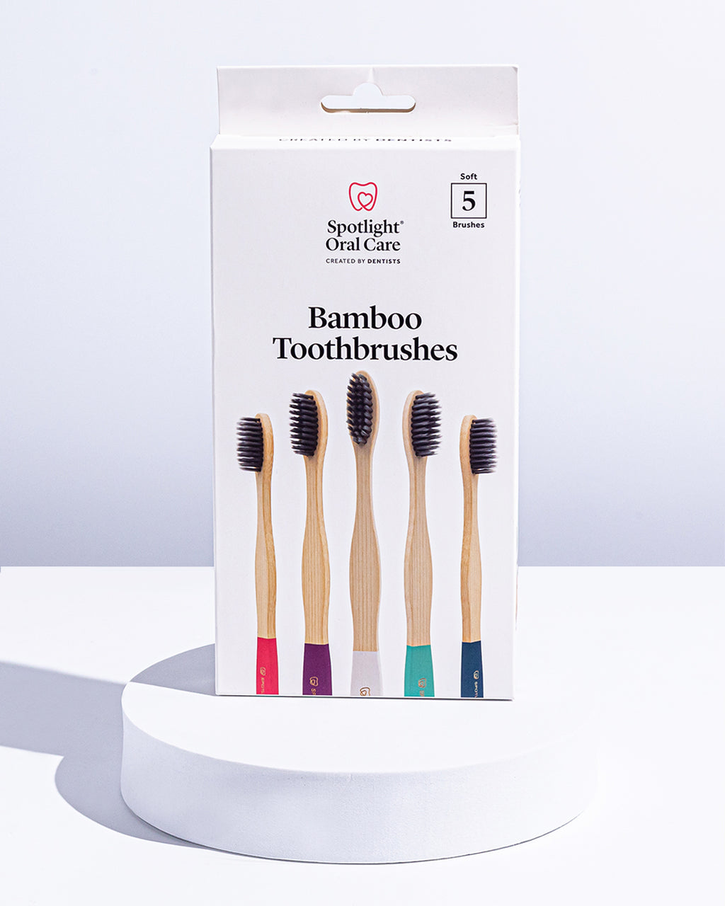 Spotlight Oral Care's 5-Pack Bamboo Toothbrushes – naturally antibacterial, vegan-friendly, and 100% recyclable, offering a plastic-free alternative for conscious consumers​
