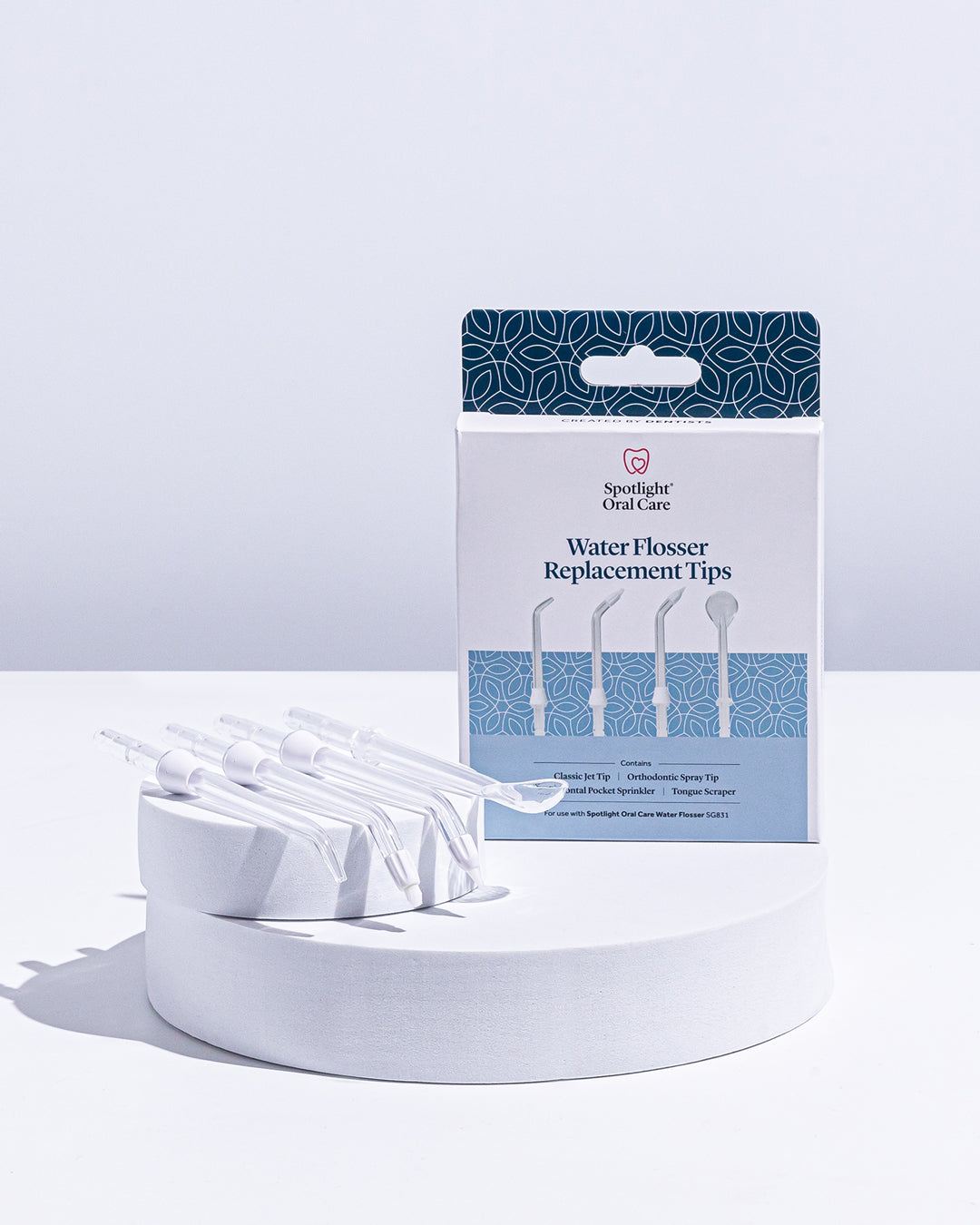 Set of four specialised tips compatible with the original Spotlight Water Flosser, offering tailored solutions for various dental needs​