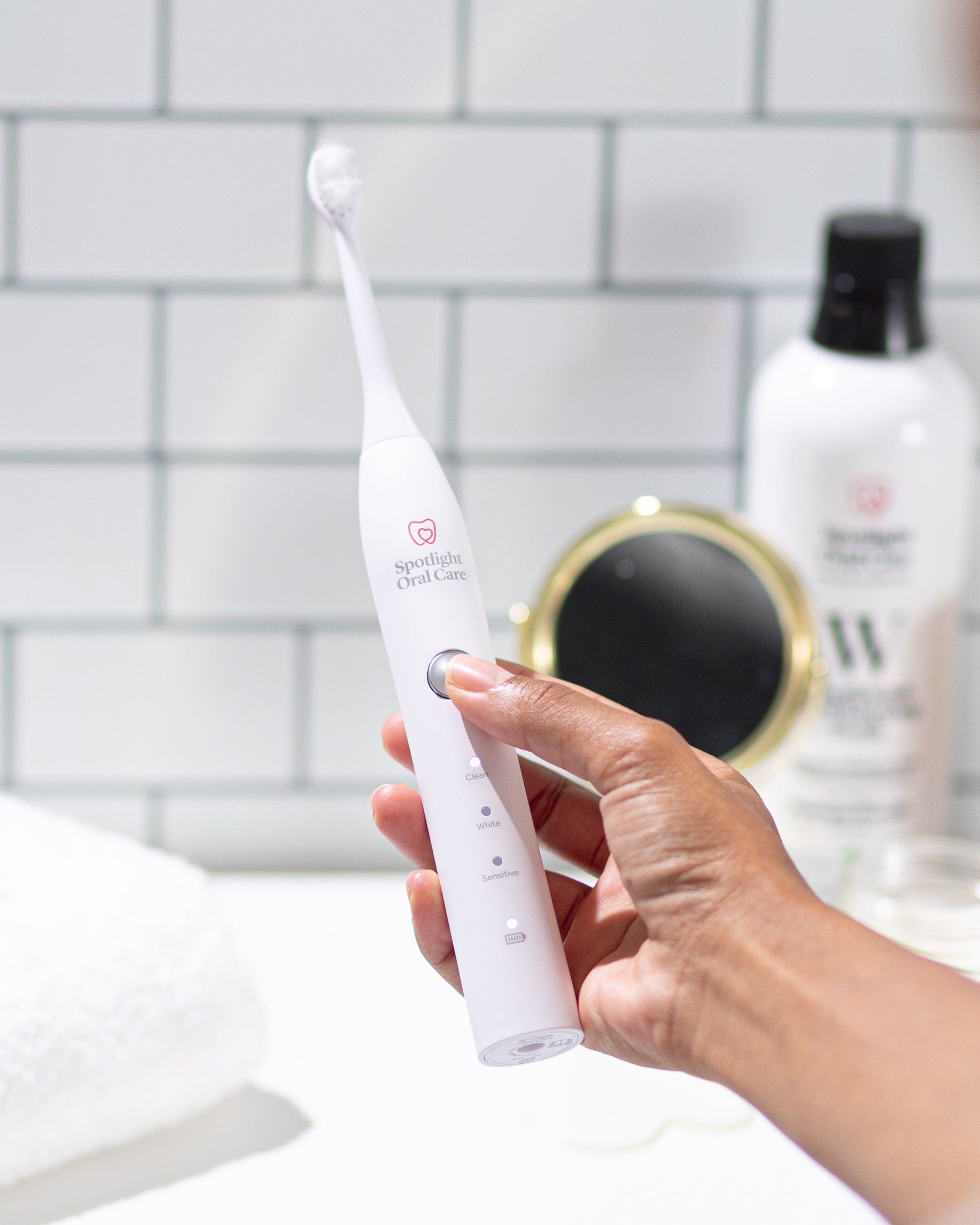 White brush heads designed to fit Spotlight's Sonic Toothbrush, providing a comfortable brushing experience with effective cleaning performance​