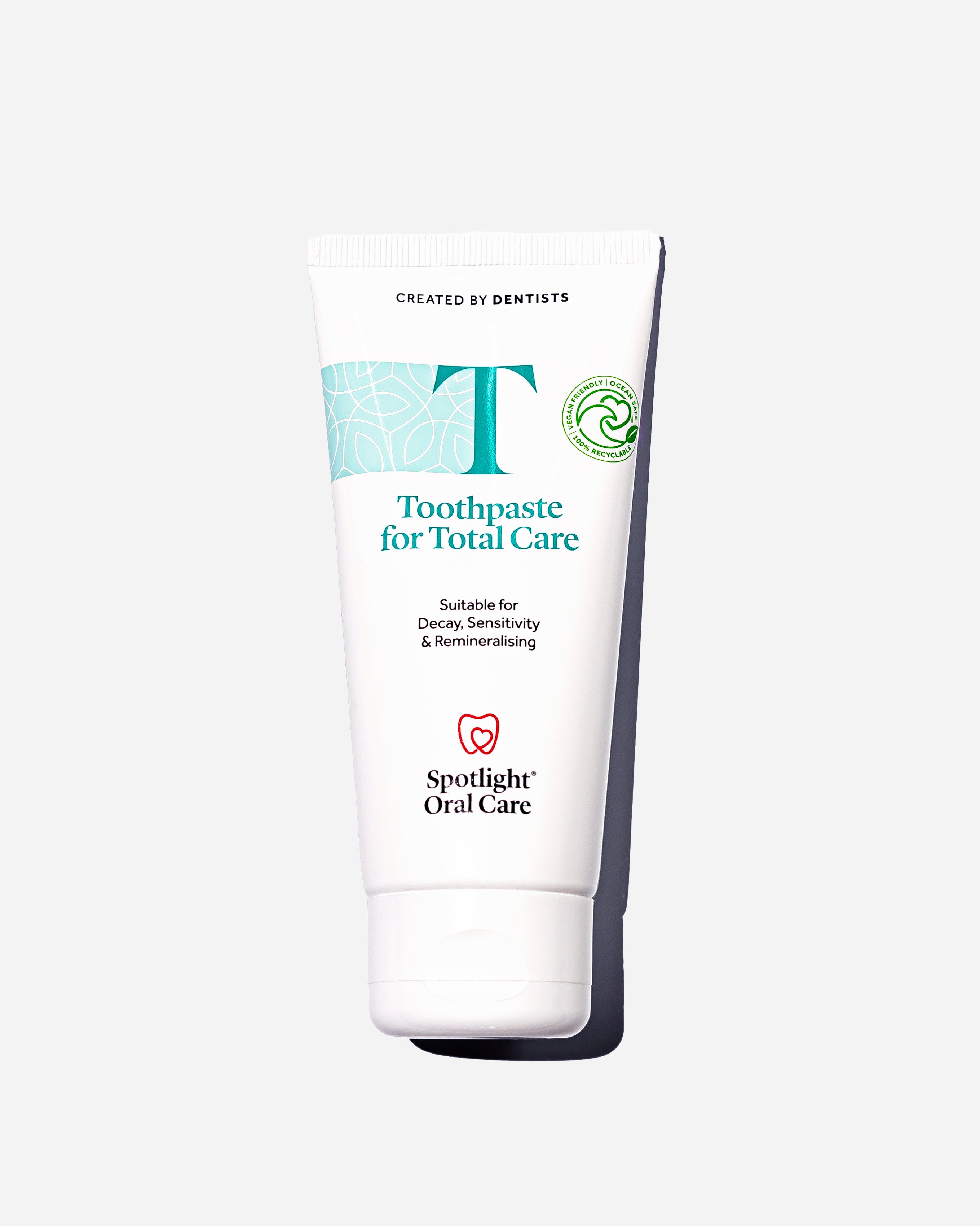 Spotlight Oral Care Toothpaste for Total Care featuring sodium fluoride and pentasodium triphosphate to protect against cavities and strengthen enamel​